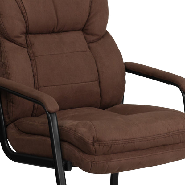 Brown Microfiber |#| Brown Microfiber Executive Side Reception Chair with Lumbar Support & Sled Base