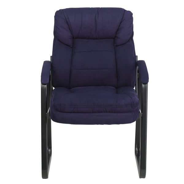 Navy Microfiber |#| Navy Microfiber Executive Side Reception Chair with Lumbar Support and Sled Base