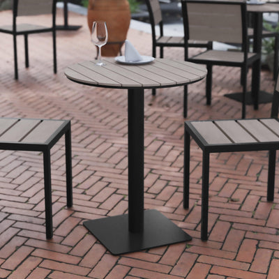 Finch Commercial Grade Round 24" Table with Faux Teak Poly Slats and Steel Frame - View 2