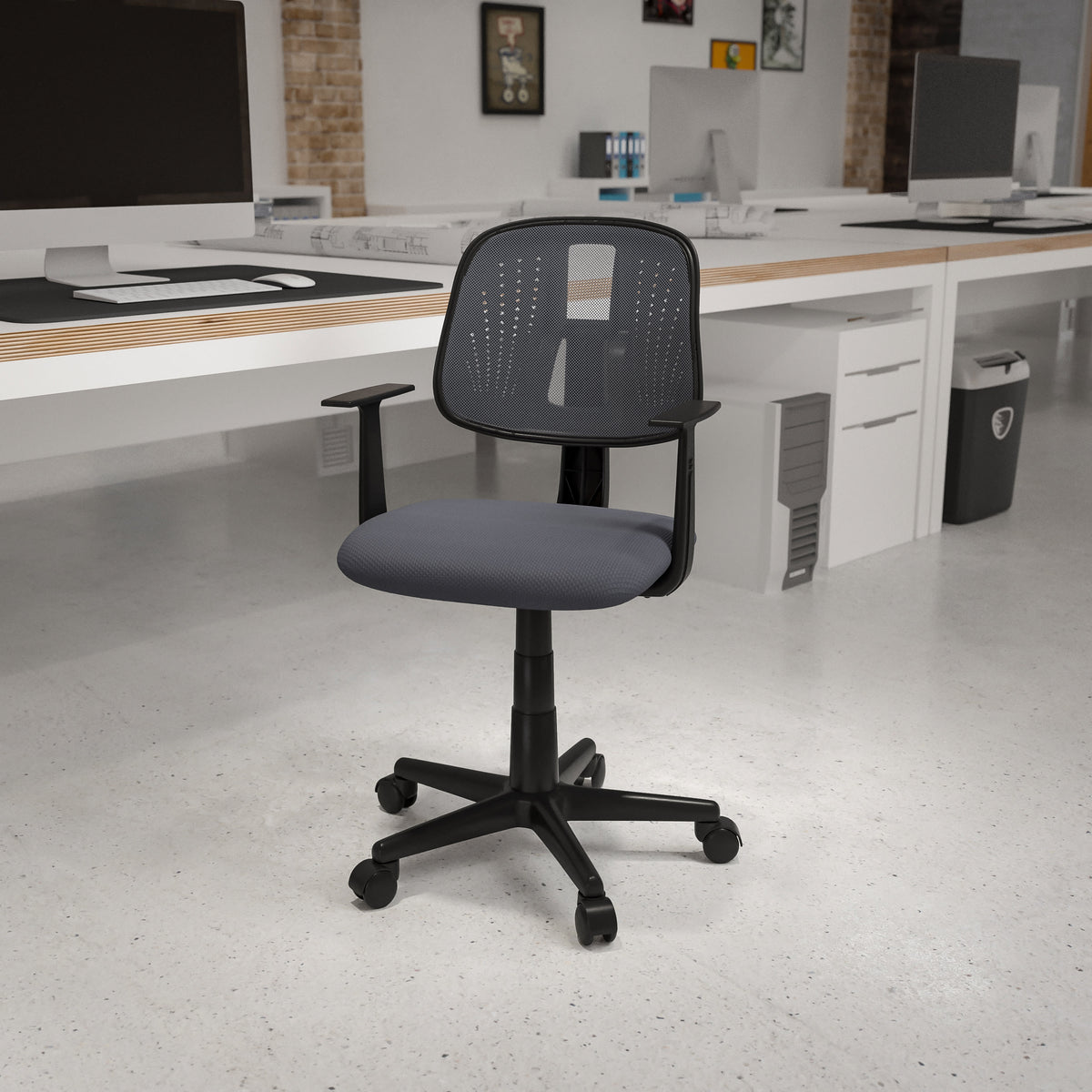 Gray |#| Flash Fundamentals Pivot Back Gray Mesh Swivel Task Office Chair with Arms