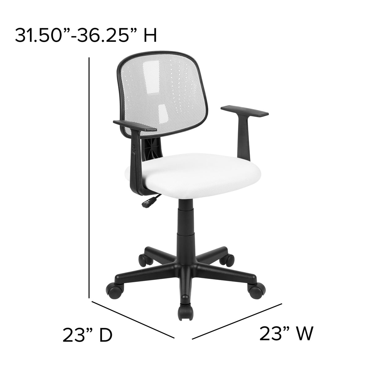 White |#| Flash Fundamentals Pivot Back White Mesh Swivel Task Office Chair with Arms