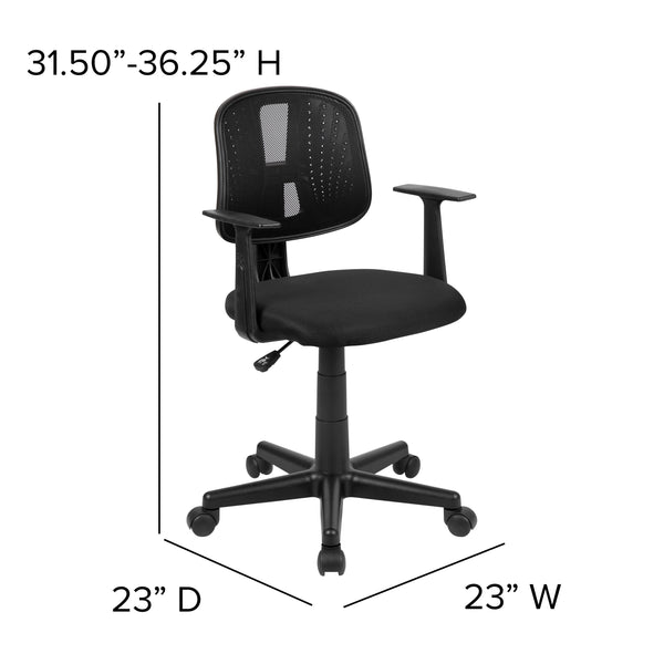 Black |#| Flash Fundamentals Pivot Back Black Mesh Swivel Task Office Chair with Arms