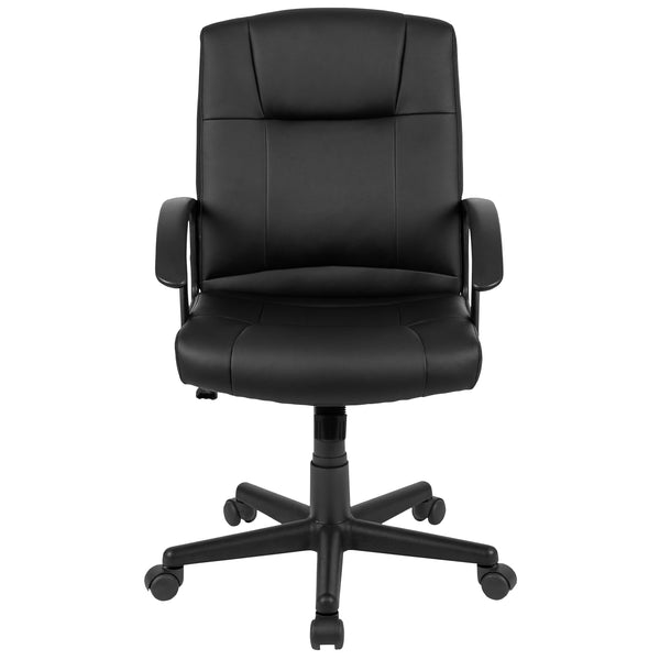 Flash Fundamentals Mid-Back Black LeatherSoft-Padded Task Office Chair with Arms
