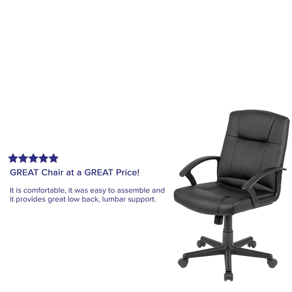 Flash Fundamentals Mid-Back Black LeatherSoft-Padded Task Office Chair with Arms