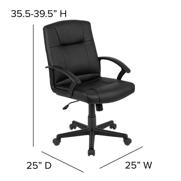 Flash Fundamentals Mid-Back Black LeatherSoft-Padded Task Office Chair with Arms
