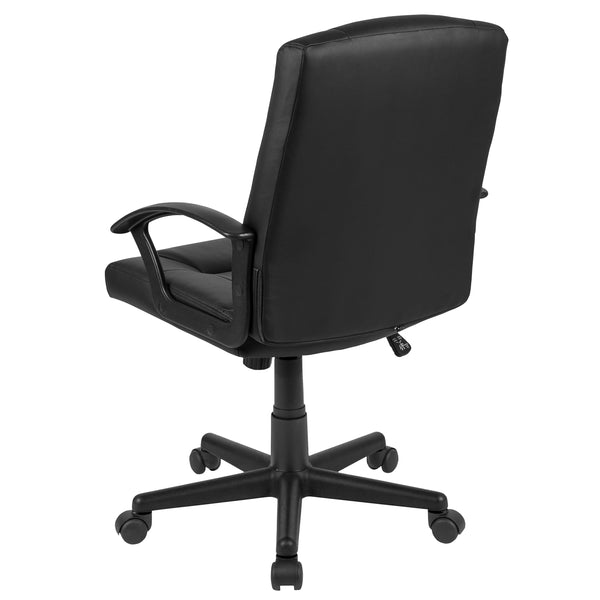 Flash Fundamentals Mid-Back Black LeatherSoft-Padded Task Office Chair with Arms