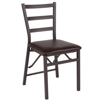 Folding Ladder Back Metal Chair with Vinyl Seat