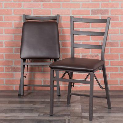Folding Ladder Back Metal Chair with Vinyl Seat