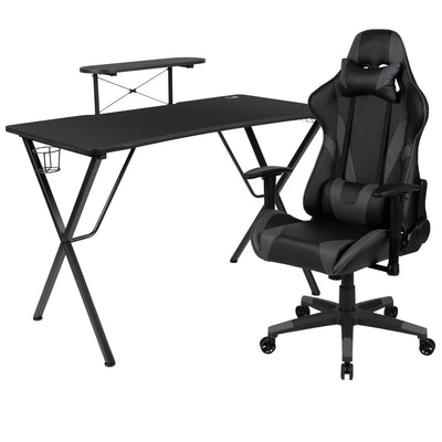 Gaming Desk and Reclining Gaming Chair Set with Cup Holder, Headphone Hook, and Monitor/Smartphone Stand - View 1