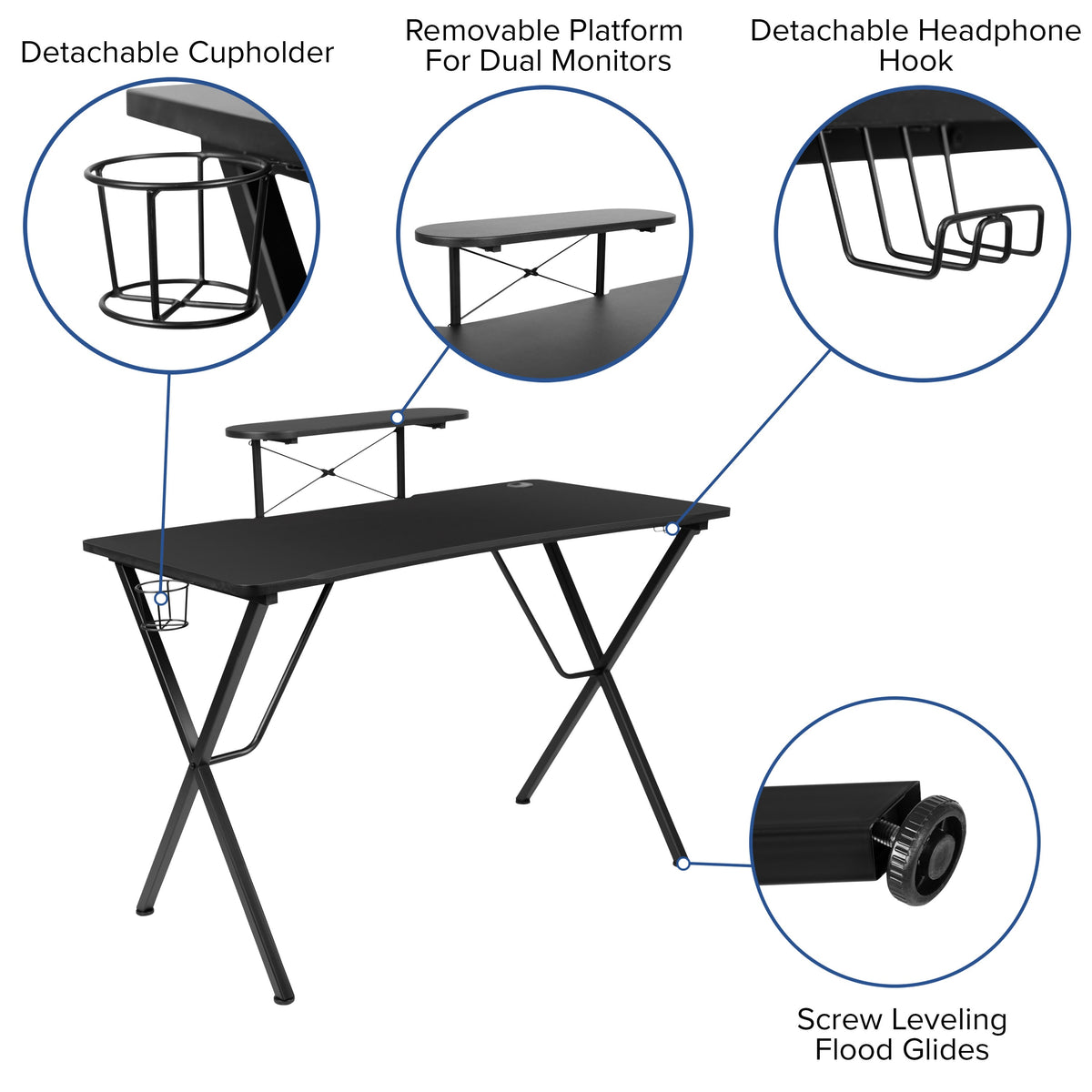 Blue |#| Gaming Bundle-Desk, Cup Holder/Headphone Hook & Blue Reclining Chair