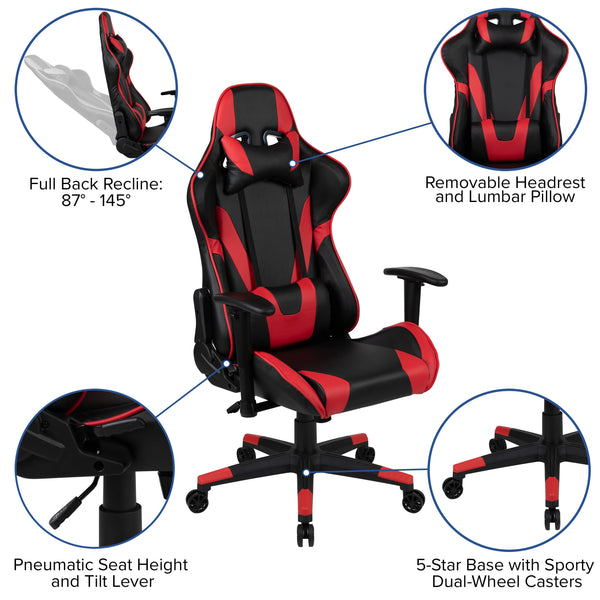 Red |#| Black Gaming Desk & Chair Set with Cup Holder, Headphone Hook, and Monitor Stand