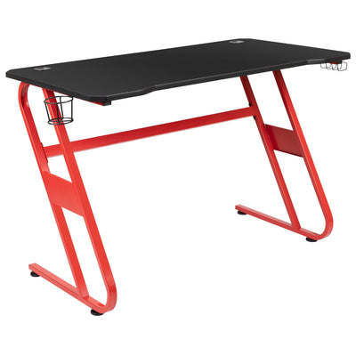 Gaming Ergonomic Desk with Cup Holder and Headphone Hook - View 1