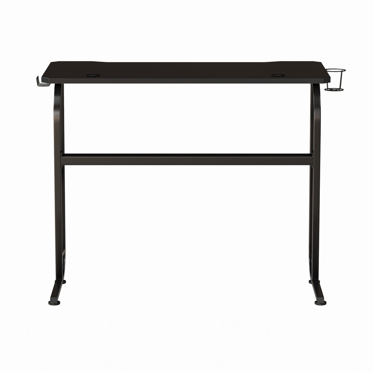 Black |#| Black Gaming Ergonomic Desk with Cup Holder and Headphone Hook