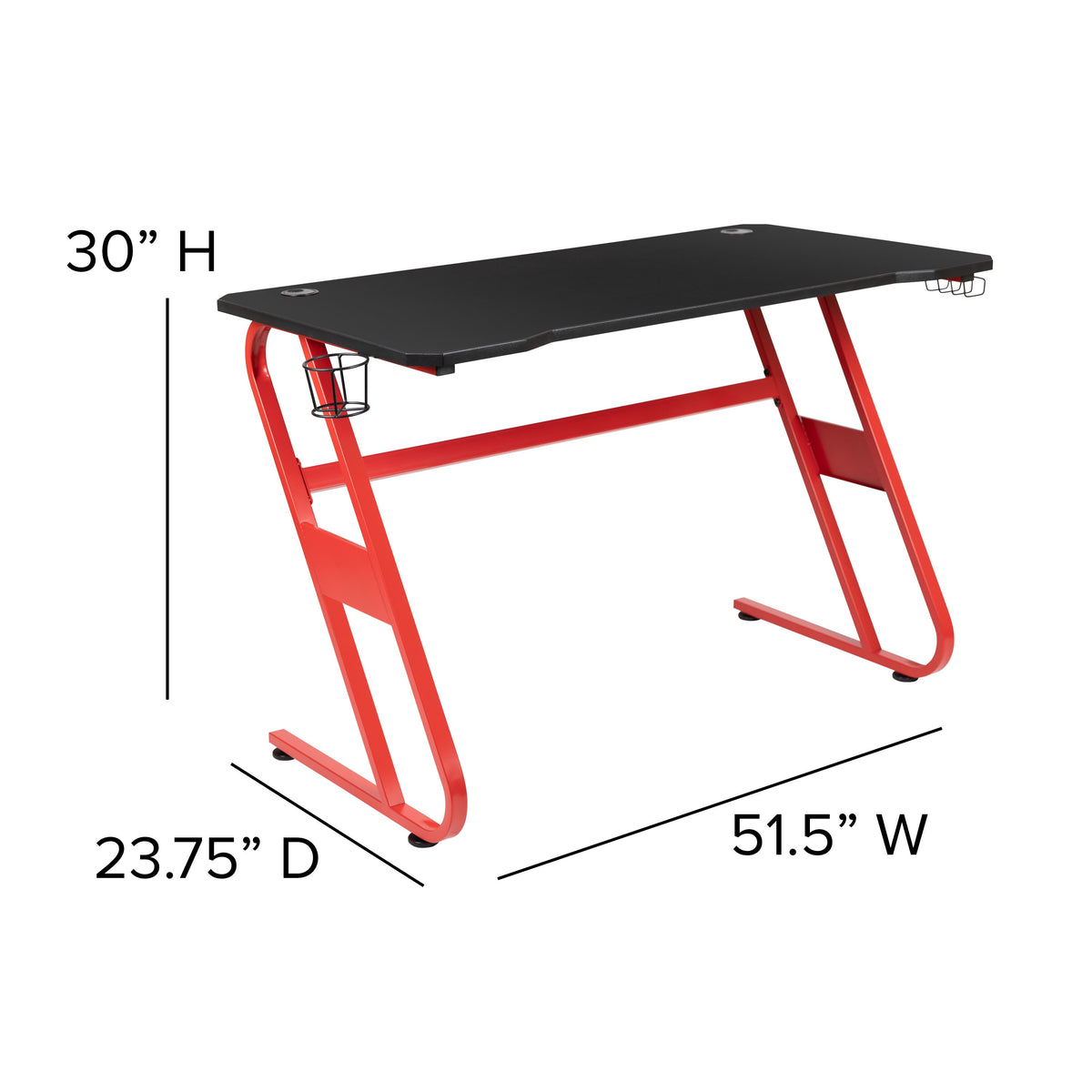 Red |#| Red Professional Gaming Ergonomic Desk with Cup Holder and Headphone Hook