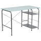 Silk White Glass Top Computer Desk with Open Storage and Silver Metal Frame