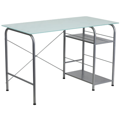 Glass Computer Desk with Open Storage - View 1