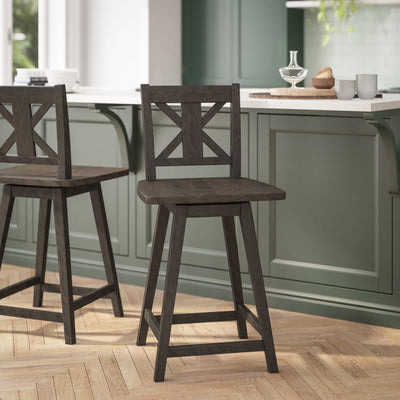 Gwendolyn Commercial Grade Solid Wood Modern Farmhouse Swivel Counter Height Barstool - View 2