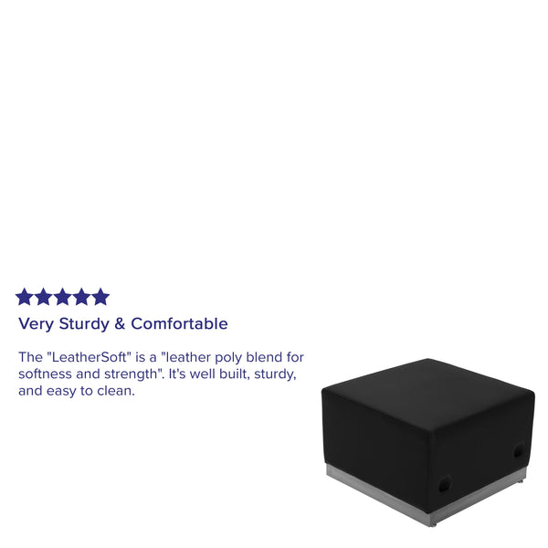 Melrose White |#| White LeatherSoft Ottoman with Stainless Steel Base - Reception Furniture