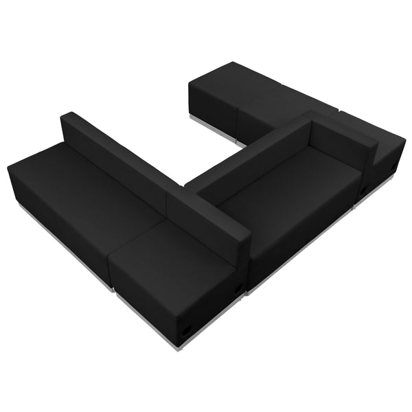 Black |#| 6 PC Black LeatherSoft Modular Reception Configuration w/Taut Back &Seat