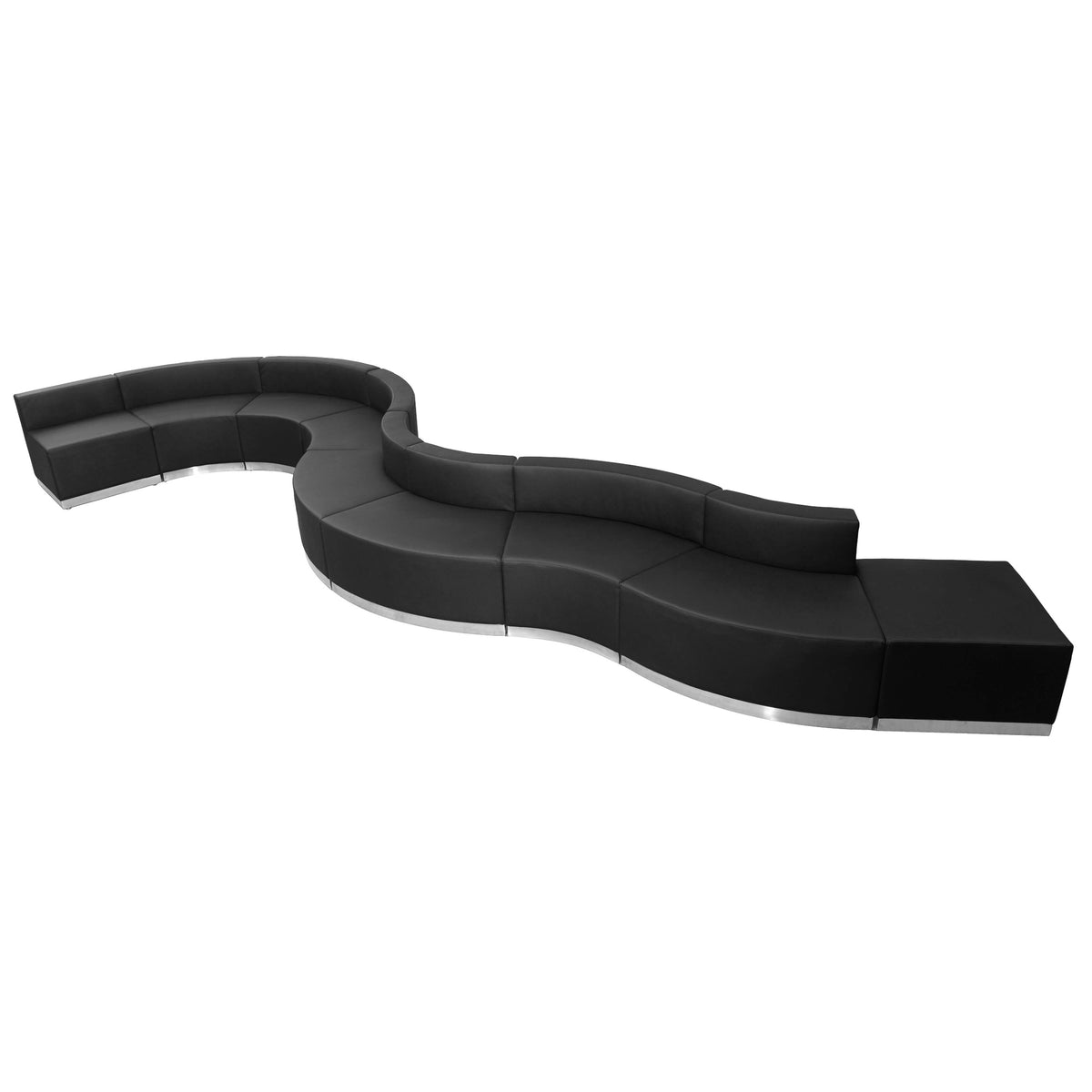 Black |#| 9 PC Black LeatherSoft Modular Reception Configuration w/Taut Back &Seat