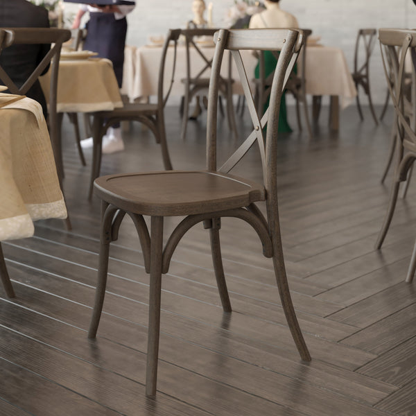 Dark Brown |#| Indoor/Outdoor Commercial Grade Wood Look Resin Cross Back Chair in Dark Brown