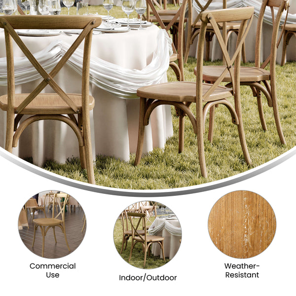 Chestnut |#| Indoor/Outdoor Commercial Grade Wood Look Resin Cross Back Chair in Chestnut