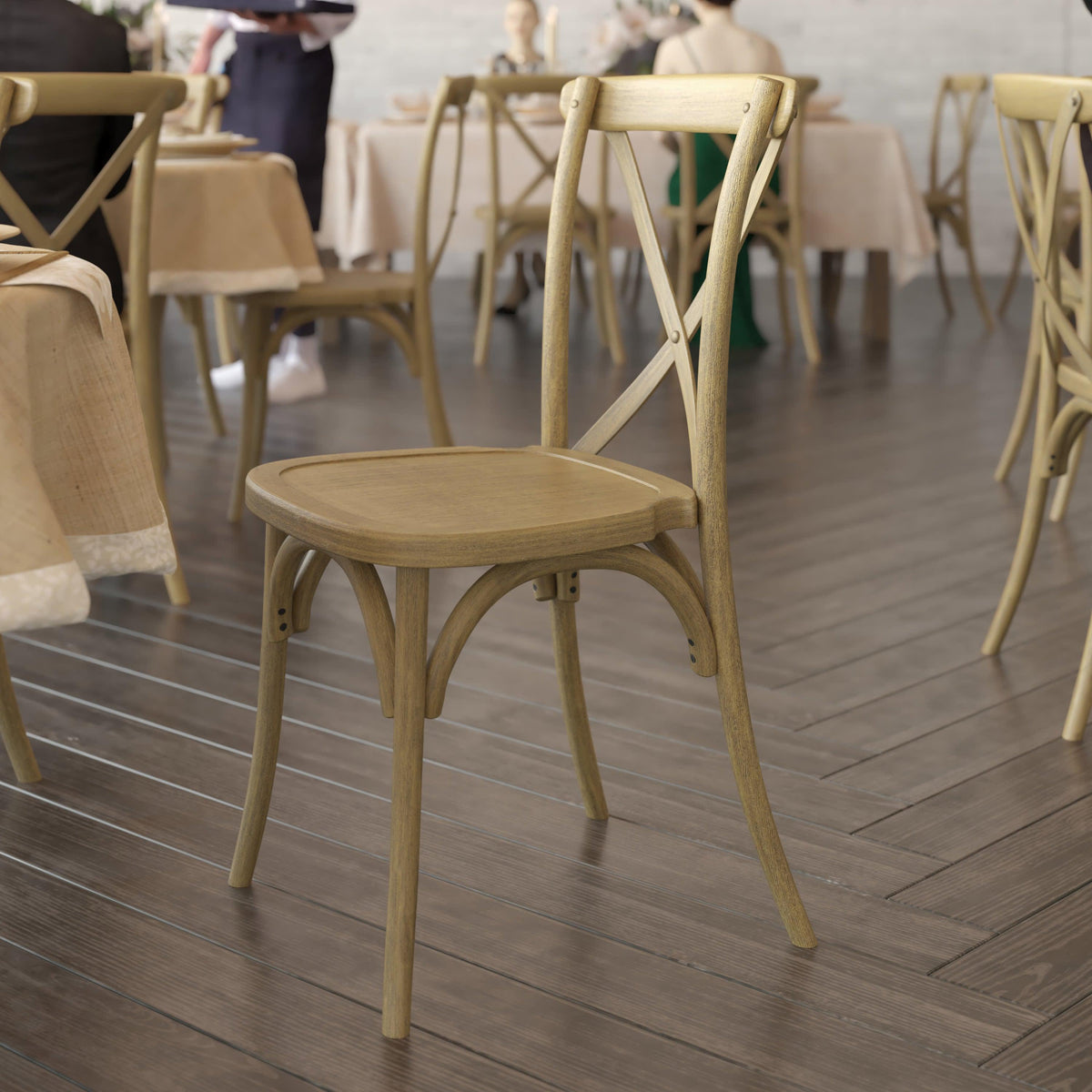 Chestnut |#| Indoor/Outdoor Commercial Grade Wood Look Resin Cross Back Chair in Chestnut
