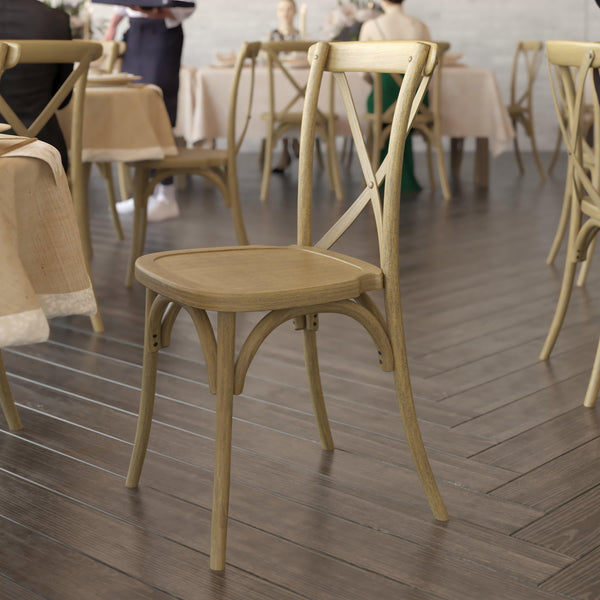 Chestnut |#| Indoor/Outdoor Commercial Grade Wood Look Resin Cross Back Chair in Chestnut
