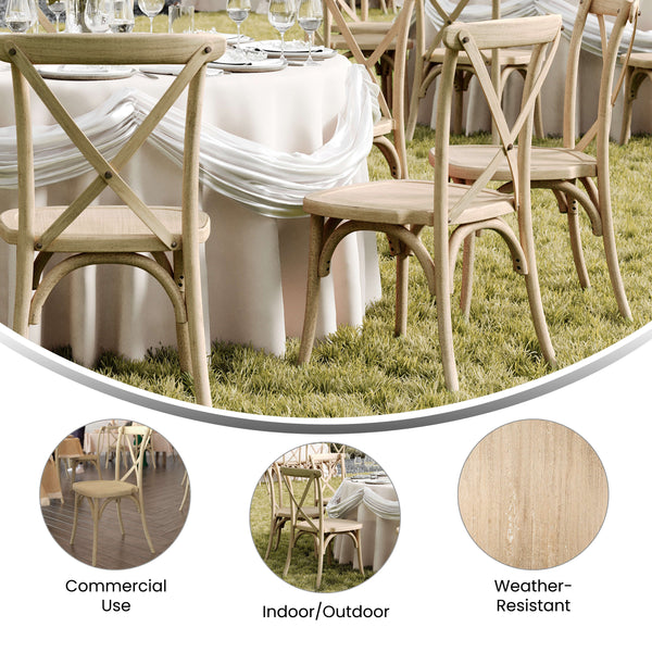 Light Oak |#| Indoor/Outdoor Commercial Grade Wood Look Resin Cross Back Chair in Light Oak