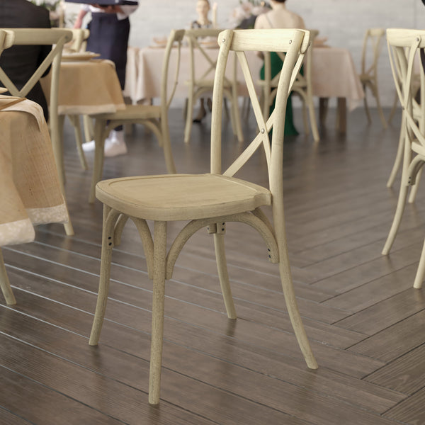 Light Oak |#| Indoor/Outdoor Commercial Grade Wood Look Resin Cross Back Chair in Light Oak