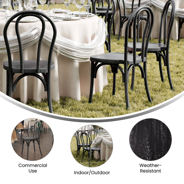 Black |#| Indoor/Outdoor Commercial Grade Wood Look Resin Thonet Style Chair in Black