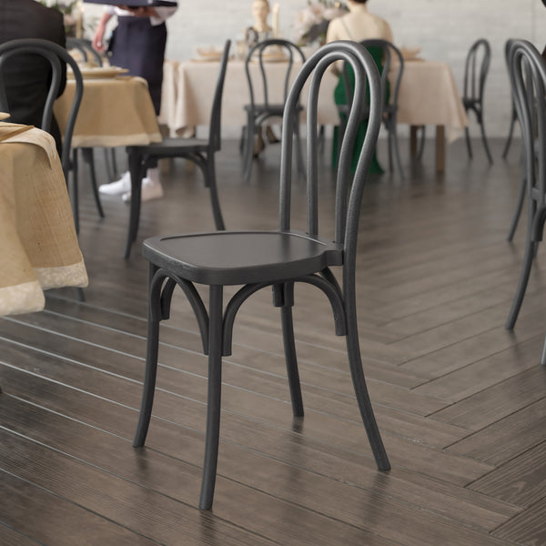 Black |#| Indoor/Outdoor Commercial Grade Wood Look Resin Thonet Style Chair in Black