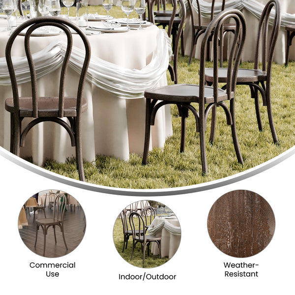 Dark Brown |#| Indoor/Outdoor Commercial Grade Wood Look Resin Thonet Style Chair in Dark Brown