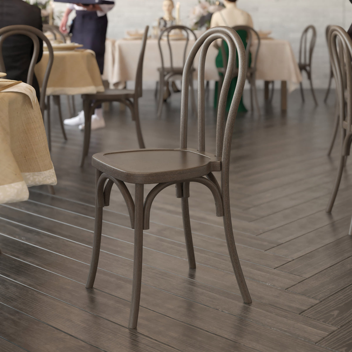 Dark Brown |#| Indoor/Outdoor Commercial Grade Wood Look Resin Thonet Style Chair in Dark Brown