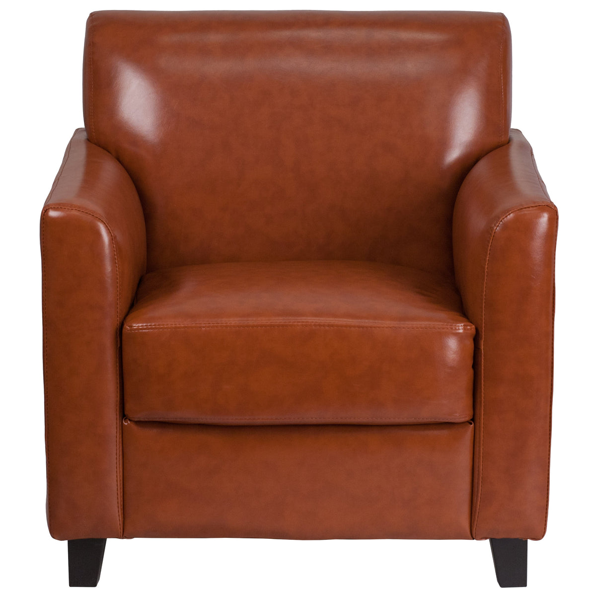 Cognac |#| Cognac LeatherSoft Chair with Clean Line Stitched Frame - Reception Seating