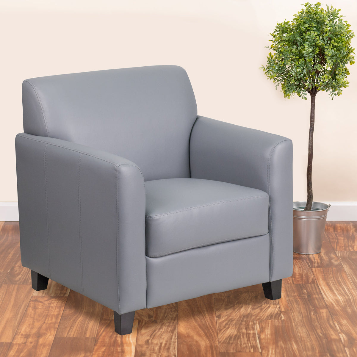 Gray |#| Gray LeatherSoft Chair with Clean Line Stitched Frame - Reception Seating