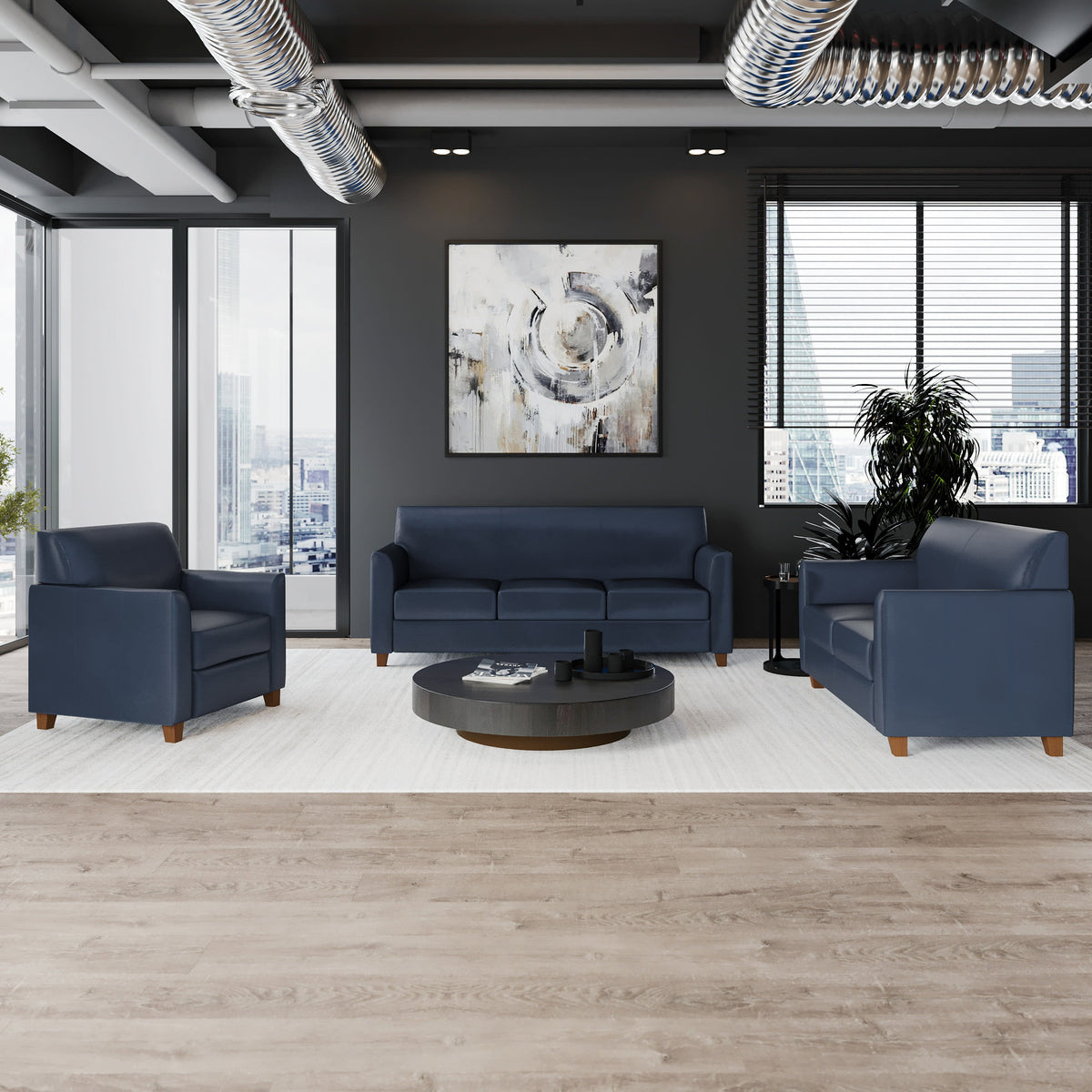 Navy |#| Reception Set in Navy with Clean Line Stitched Frame - Hospitality Seating