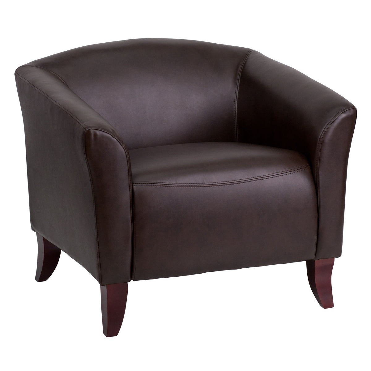 Brown |#| Brown LeatherSoft Chair with Cherry Wood Feet - Lobby or Guest Seating