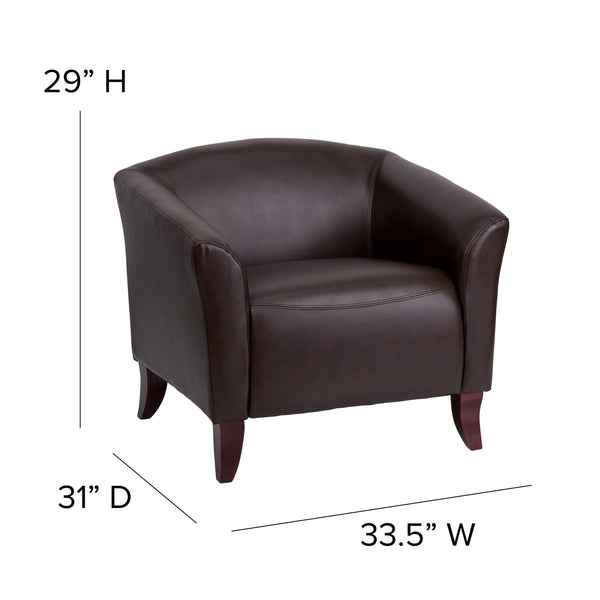 Brown |#| Brown LeatherSoft Chair with Cherry Wood Feet - Lobby or Guest Seating