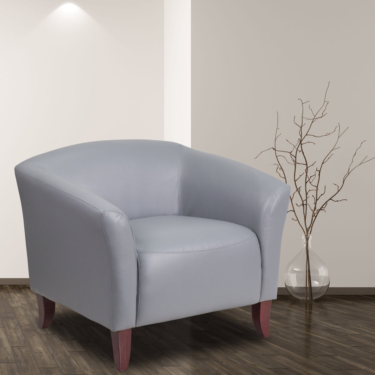 Gray |#| Gray LeatherSoft Chair with Cherry Wood Feet - Lobby and Guest Seating