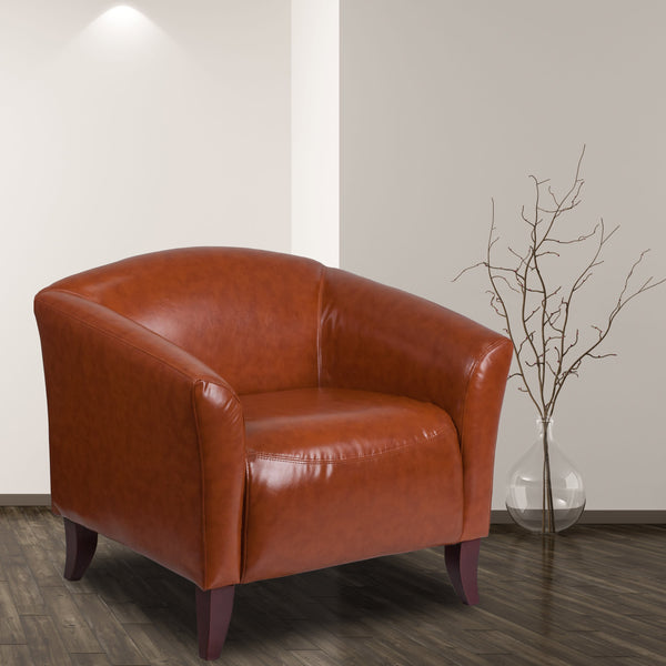 Cognac |#| Cognac LeatherSoft Chair with Cherry Wood Feet - Lobby & Guest Seating