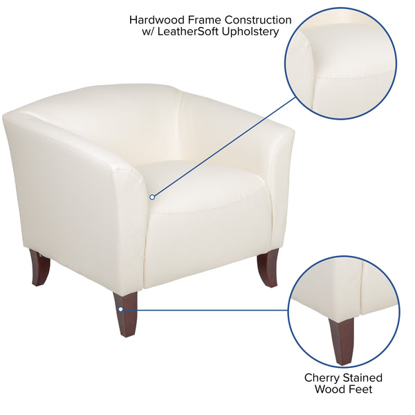 Ivory |#| Ivory LeatherSoft Chair with Cherry Wood Feet - Lobby or Guest Seating