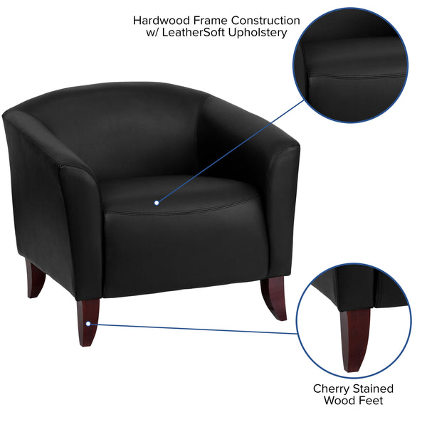 Black |#| Black LeatherSoft Chair with Cherry Wood Feet - Lobby or Guest Seating