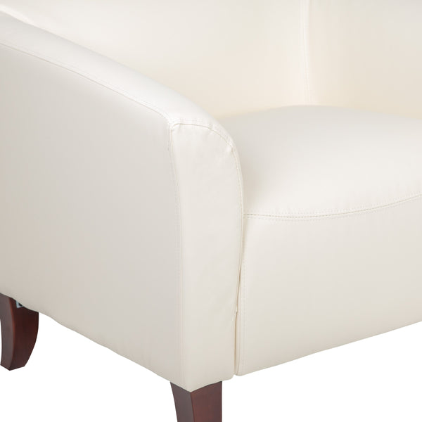 Ivory |#| Ivory LeatherSoft Chair with Cherry Wood Feet - Lobby or Guest Seating