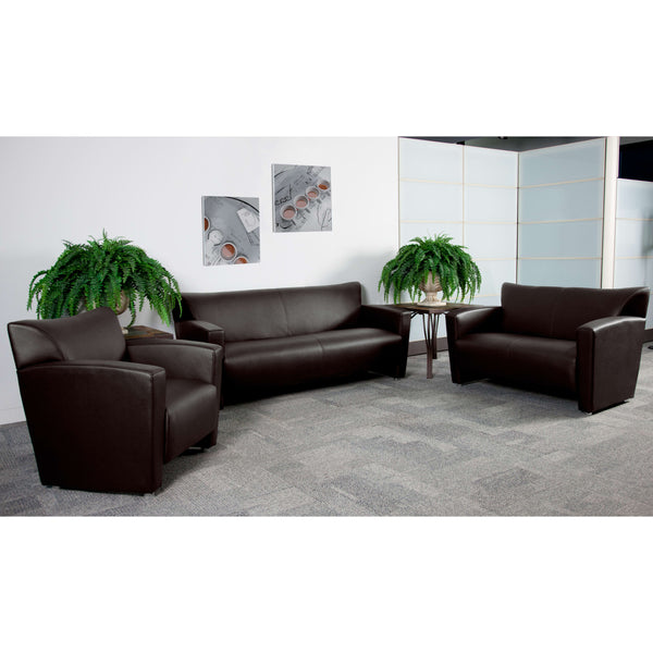 Brown |#| Brown LeatherSoft Sofa with Extended Panel Arms - Reception and Lounge Seating