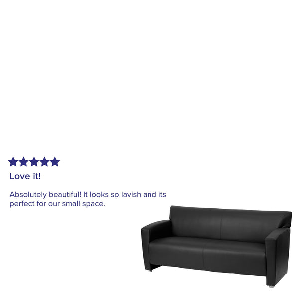 Black |#| Black LeatherSoft Sofa with Extended Panel Arms - Reception and Lounge Seating