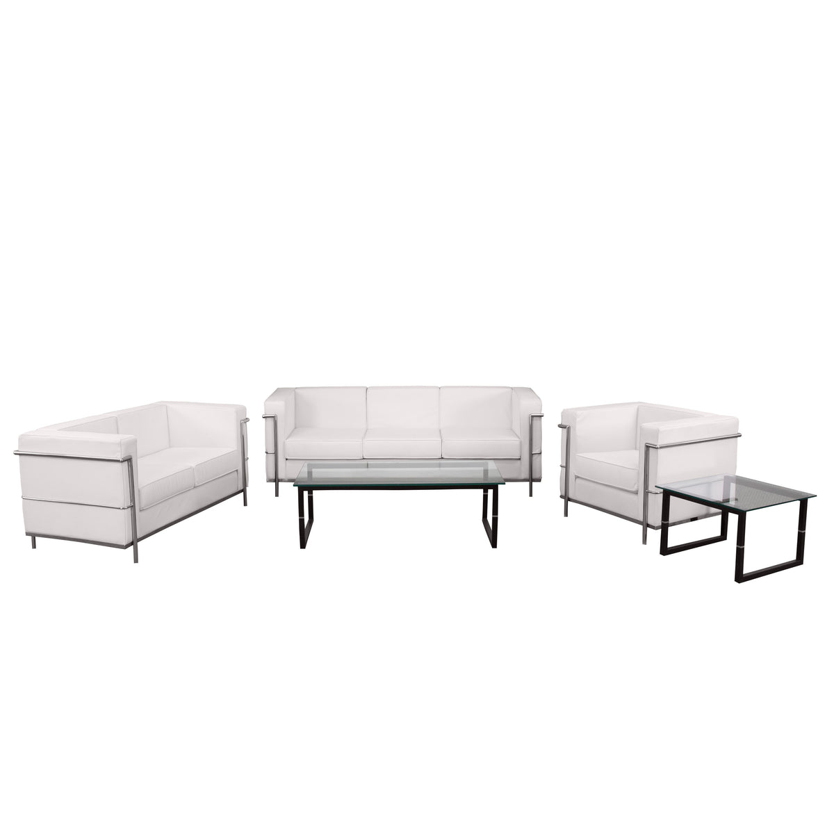 Melrose White |#| White LeatherSoft Reception Set with Double Bar Encasing Frame