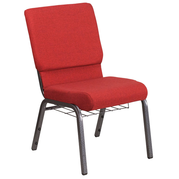 Red Fabric/Silver Vein Frame |#| 18.5inchW Church Chair in Red Fabric with Cup Book Rack - Silver Vein Frame