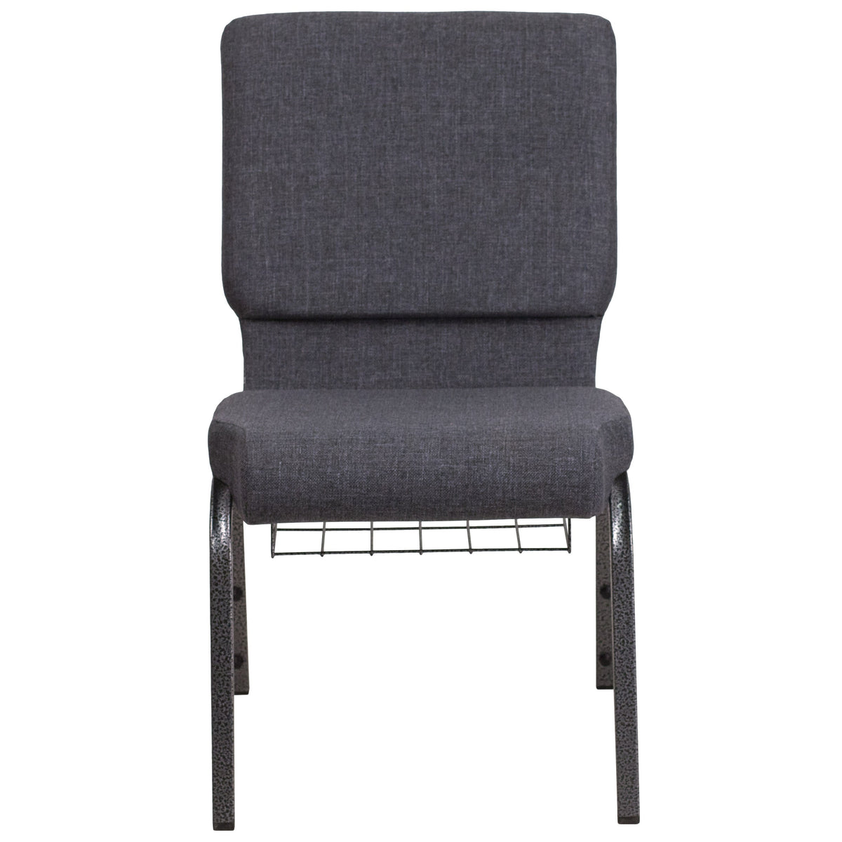 Dark Gray Fabric/Silver Vein Frame |#| 18.5inchW Church Chair in Dark Gray Fabric with Book Rack - Silver Vein Frame