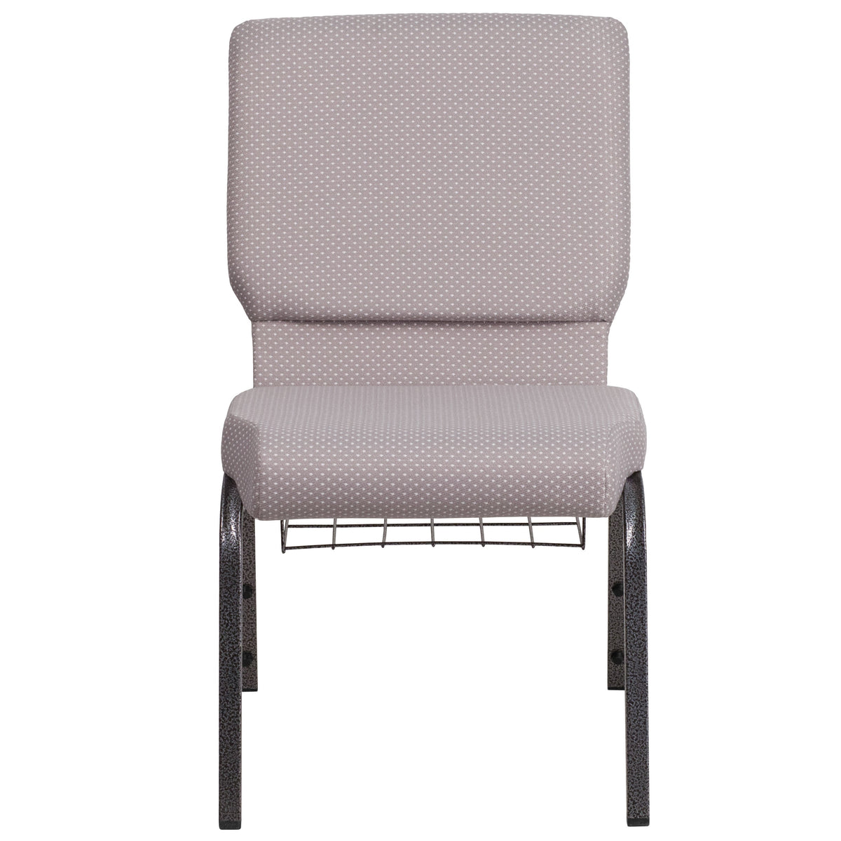 Gray Dot Fabric/Silver Vein Frame |#| 18.5inchW Church Chair in Gray Dot Fabric with Book Rack - Silver Vein Frame